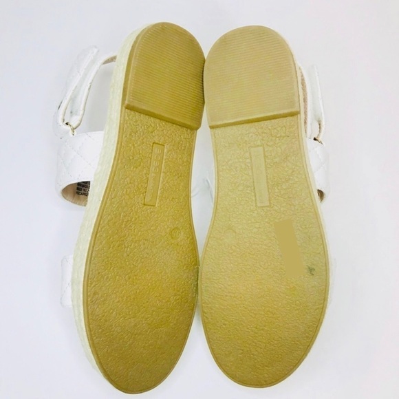 New! Quilted Faux Leather Chunky Platform Straw Espadrilles White Sandals - Picture 8 of 10